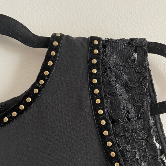 Calvin Klein Wmn S Black Lace Trim Riveted Sleeveless Zip Pullover Shell Blouse - Picture 3 of 8